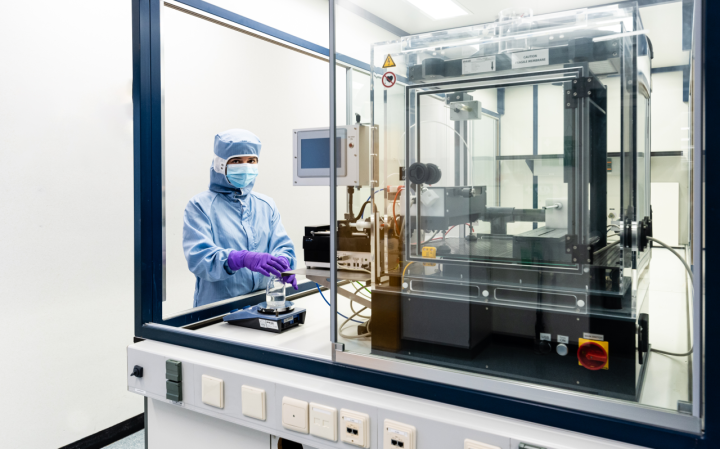 Working in a lab.